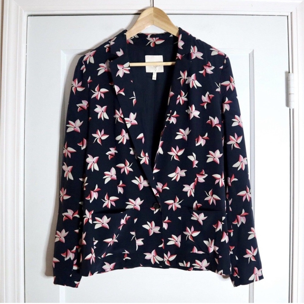 Joie Jordyn Tropical Floral Navy Silk Blazer